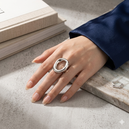 Anillo Irregular Chunky Plateado